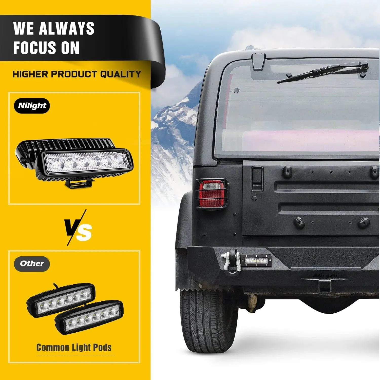 1987-2006 Jeep Wrangler TJ YJ Rear Bumper Rock Crawler Bumper with Hitch Receiver 2Pcs Upgraded 40W LED Lights Off Road Textured Black