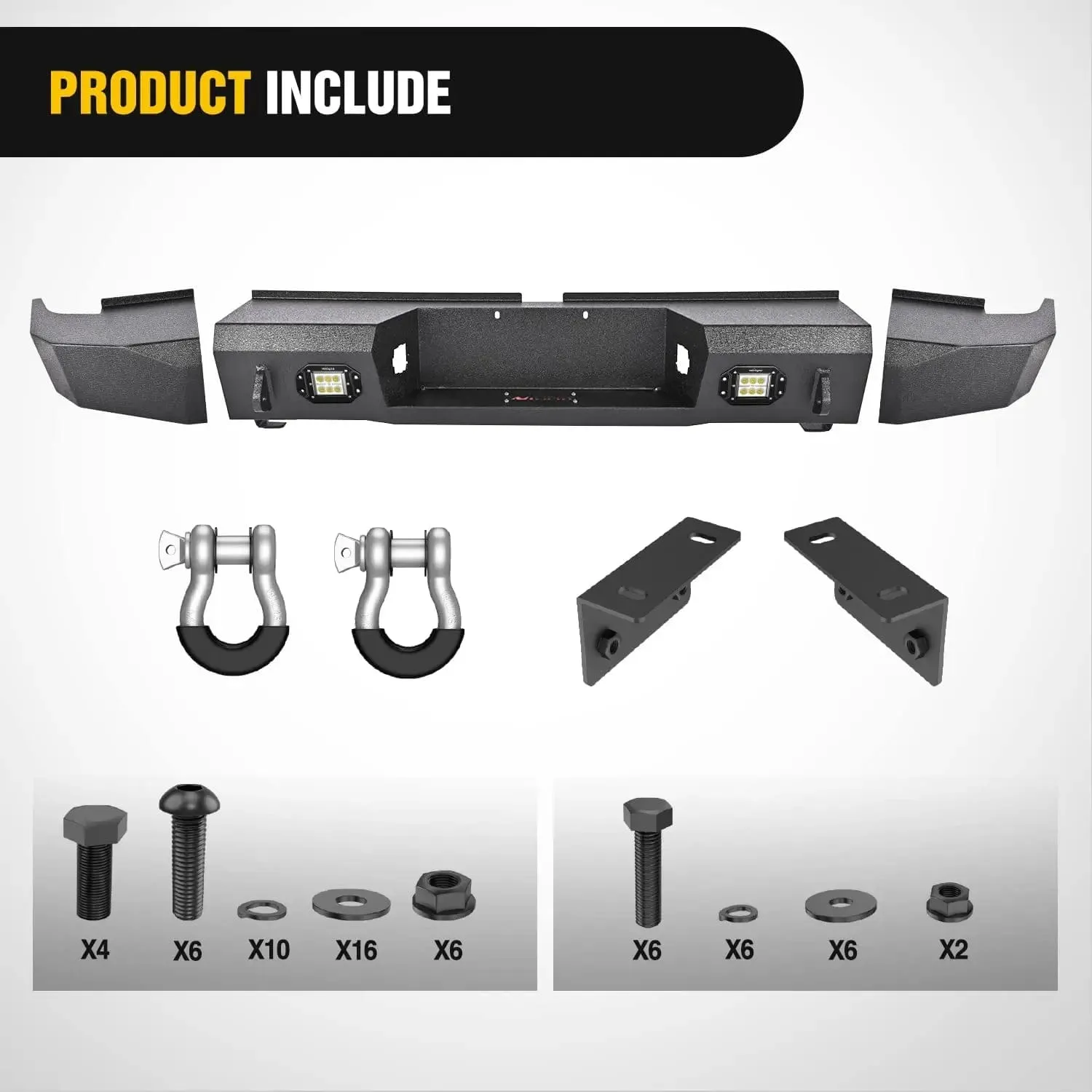 2007-2013 Toyota Tundra Rear Step Bumper Full Width Textured Black Solid Steel Off-Road with 2Pcs Upgraded 18W LED Lights D-Rings