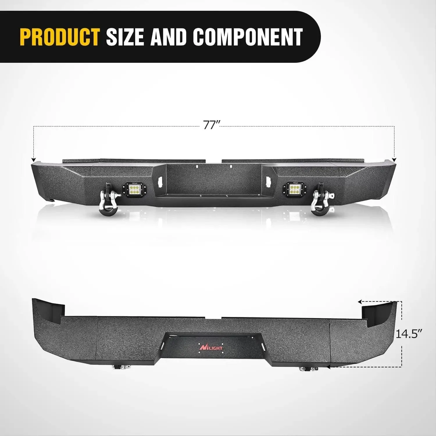 2007-2013 Toyota Tundra Rear Step Bumper Full Width Textured Black Solid Steel Off-Road with 2Pcs Upgraded 18W LED Lights D-Rings