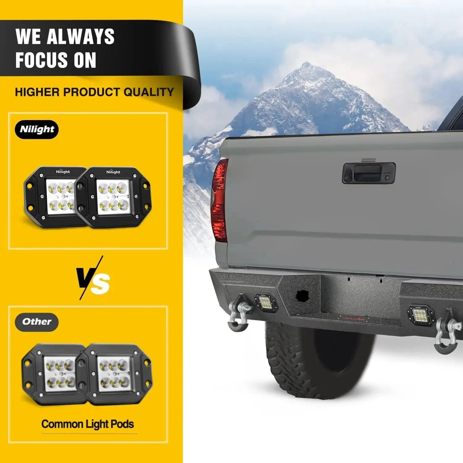 2007-2013 Toyota Tundra Rear Step Bumper Full Width Textured Black Solid Steel Off-Road with 2Pcs Upgraded 18W LED Lights D-Rings