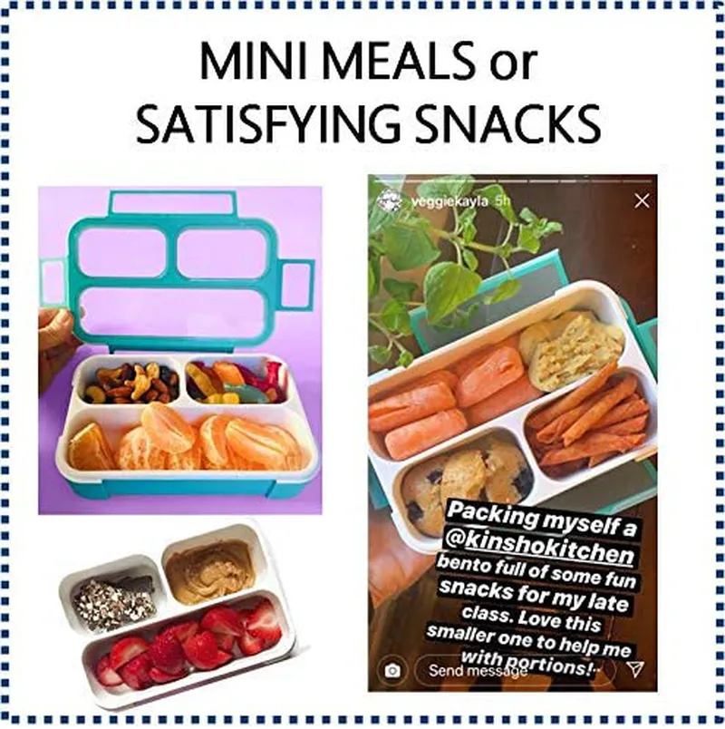 Bento Lunch Box and MINI Snack Container Set for Kids Women | Small and Large Leakproof Boxes for Lunches at Work School Daycare | Divided Portion Containers for Girls Teens Toddlers, Pink 2 pack
