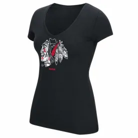 Chicago Blackhawks Reebok Ice Shatter Black Women's V-Neck Shirt