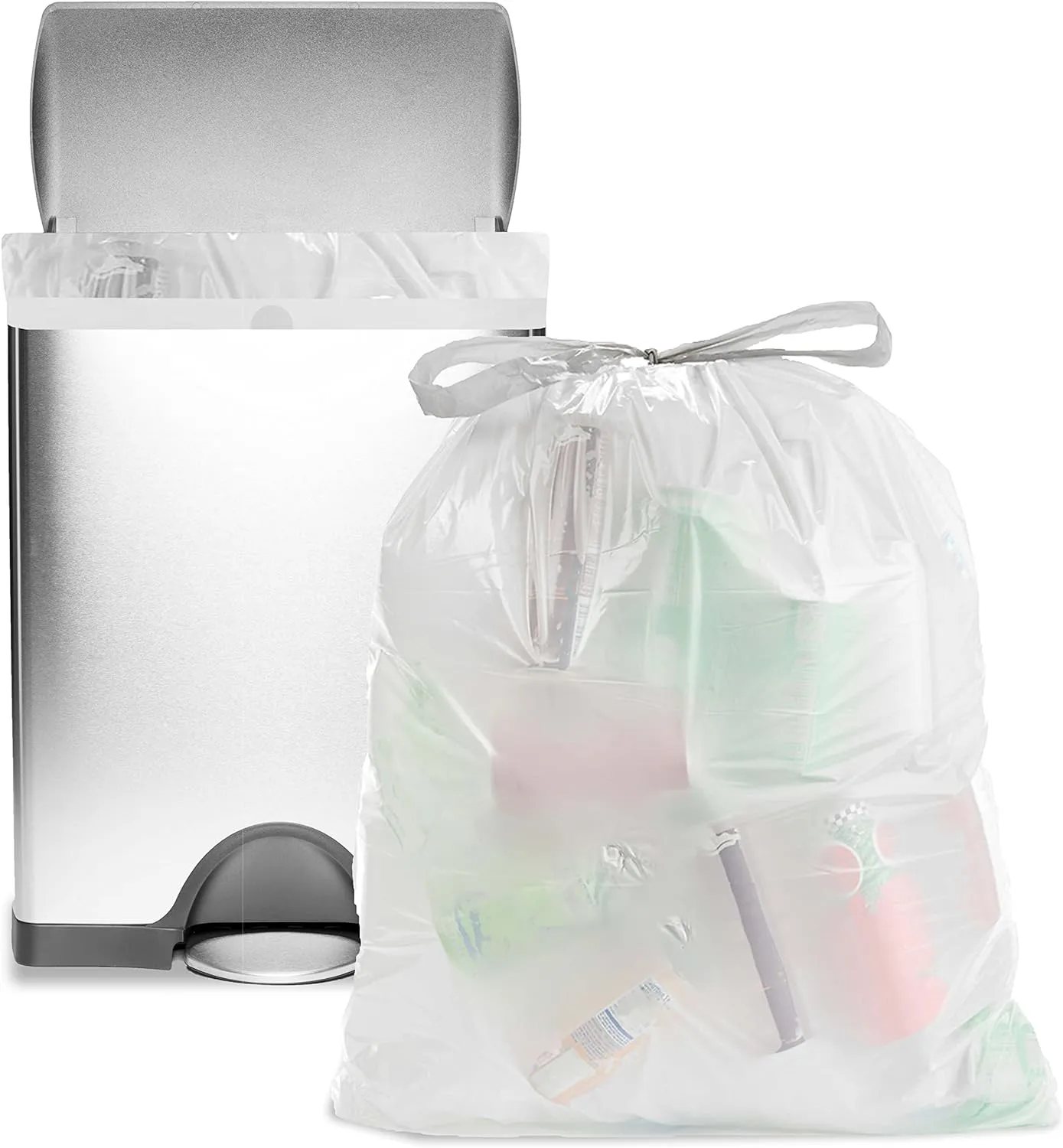 Commander 13 Gallon 0.9 MIL Lemon Scent Tall Kitchen White Drawstring Trash Bags - 24" x 27" - Pack of 48 - for Home, Kitchen, & Office