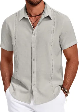 COOFANDY Men's Cuban Guayabera Summer Beach Short Sleeve Casual Vacation Wedding Shirt
