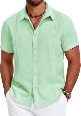 COOFANDY Men's Cuban Guayabera Summer Beach Short Sleeve Casual Vacation Wedding Shirt