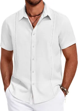COOFANDY Men's Cuban Guayabera Summer Beach Short Sleeve Casual Vacation Wedding Shirt