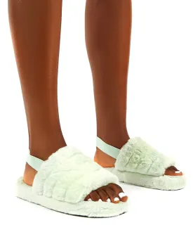 Dreamtime Mint Fluffy Strap Back Slippers