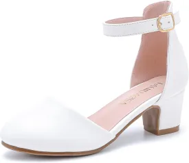Girls Dress Shoes Closed Toe Chunky High Heels Ankle Strap Wedding Party Pump Shoes