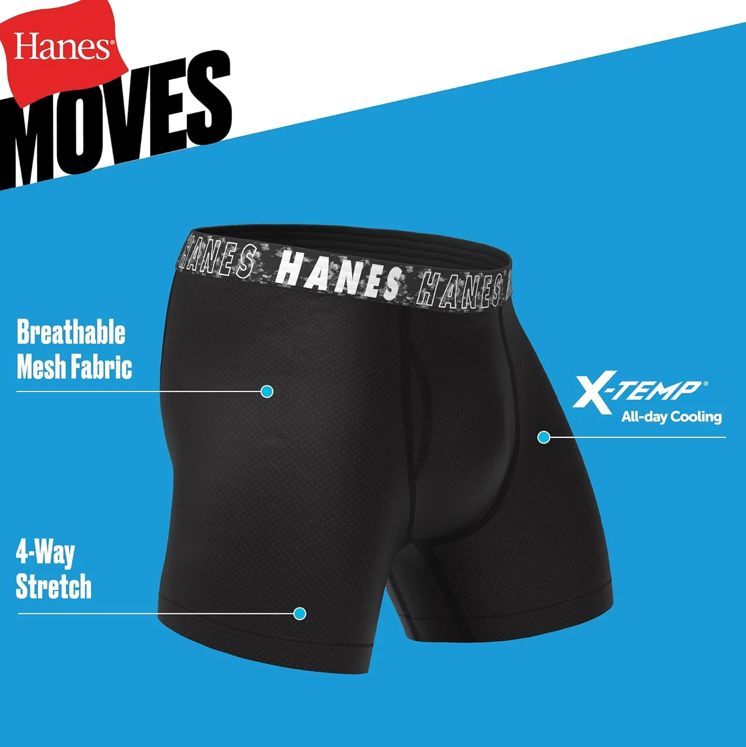 Hanes Boys' Big Performance Tween Boxer Brief Pack, X-Temp Mesh Stretch Underwear, Black, 6-Pack