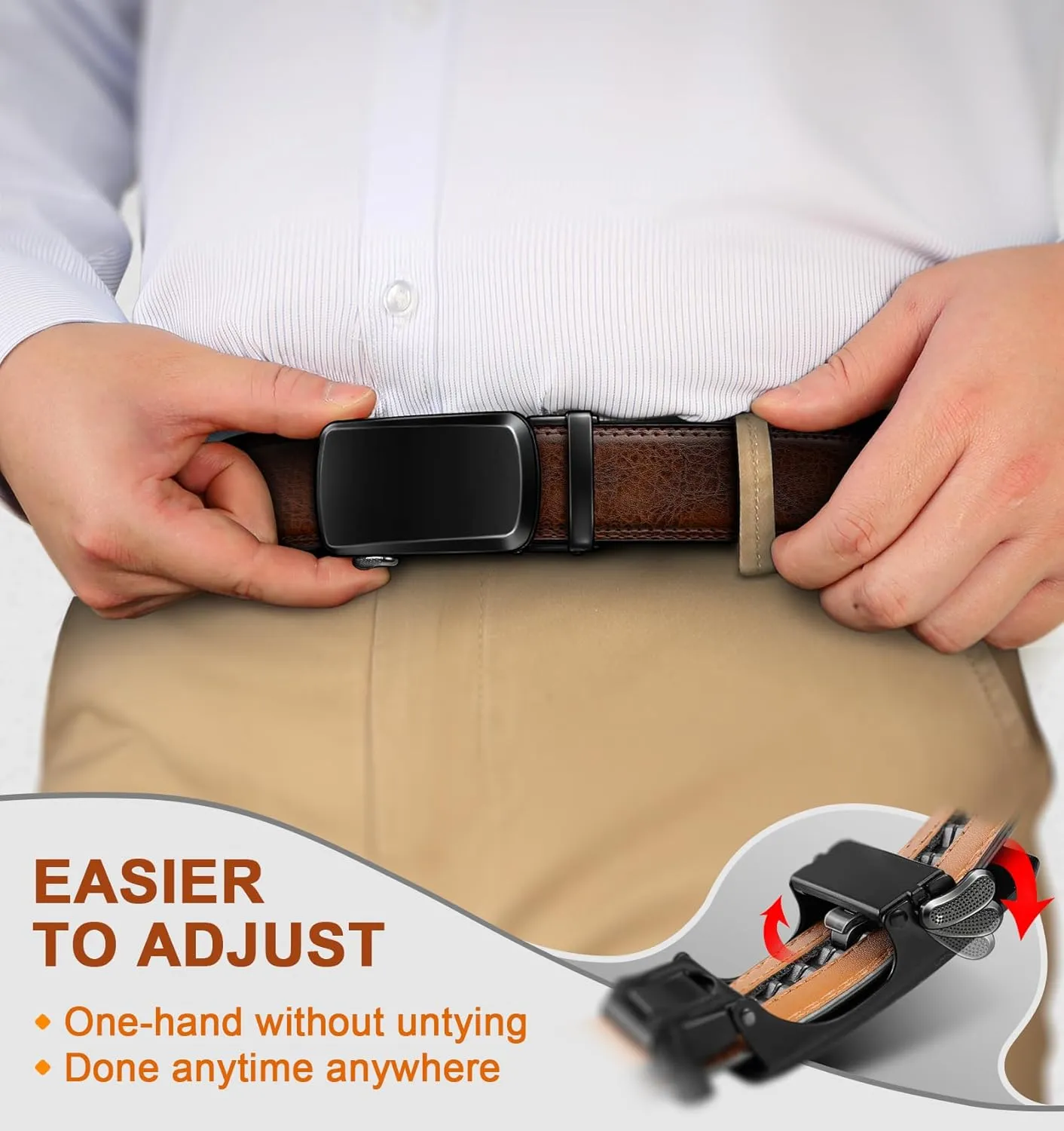 KEMISANT Ratchet Belt For Men 2 Pack,Slide Leather Belt Adjustable For Gift Men Dress Casual Pants Jeans-Cut For Fit