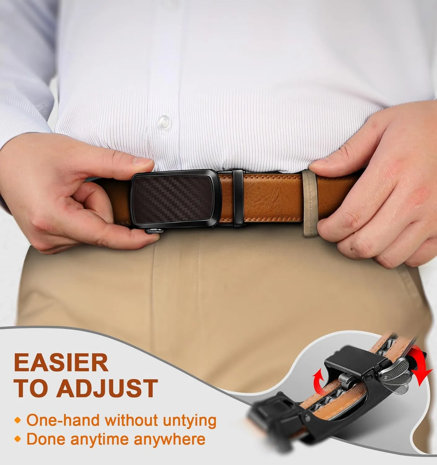 KEMISANT Ratchet Belt For Men 2 Pack,Slide Leather Belt Adjustable For Gift Men Dress Casual Pants Jeans-Cut For Fit