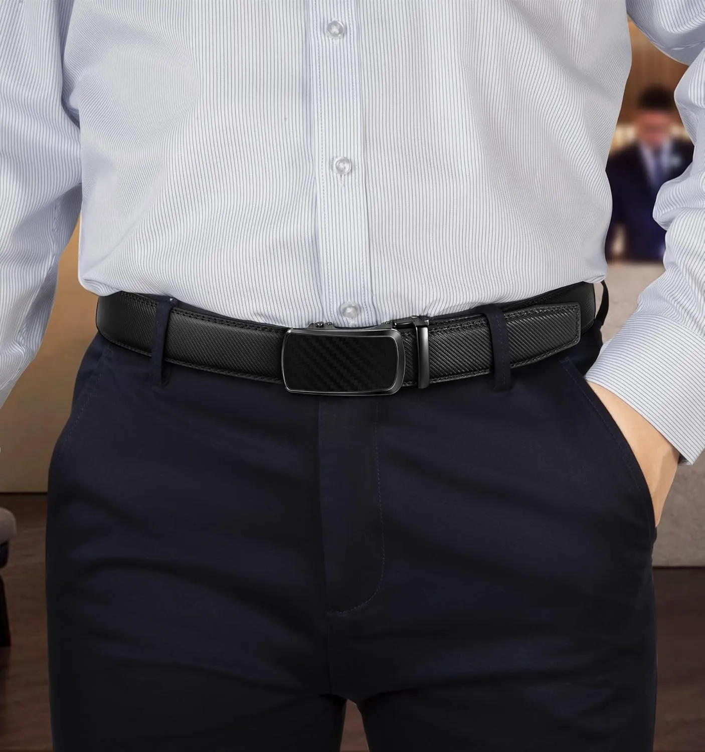 KEMISANT Ratchet Belt For Men 2 Pack,Slide Leather Belt Adjustable For Gift Men Dress Casual Pants Jeans-Cut For Fit