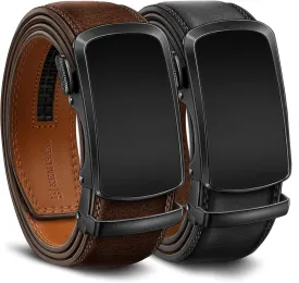 KEMISANT Ratchet Belt For Men 2 Pack,Slide Leather Belt Adjustable For Gift Men Dress Casual Pants Jeans-Cut For Fit