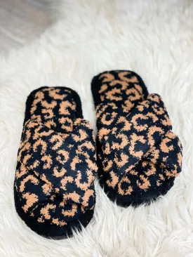 Leopard Criss Cross Fuzzy Slippers - Brown