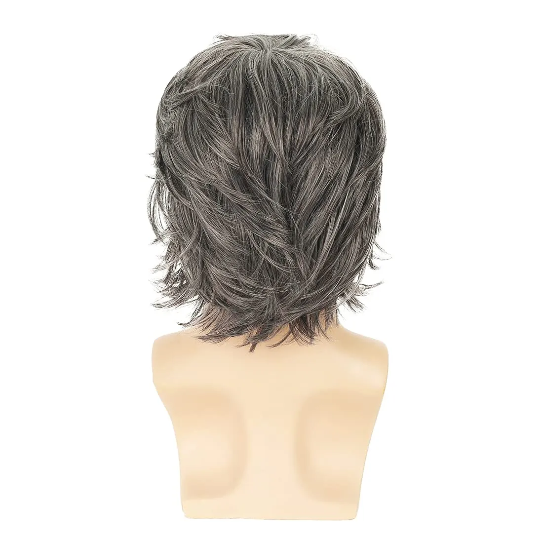 Mens Grey Wig - Short Layered Natural Fluffy Synthetic Heat Resistant Halloween Cosplay Hair