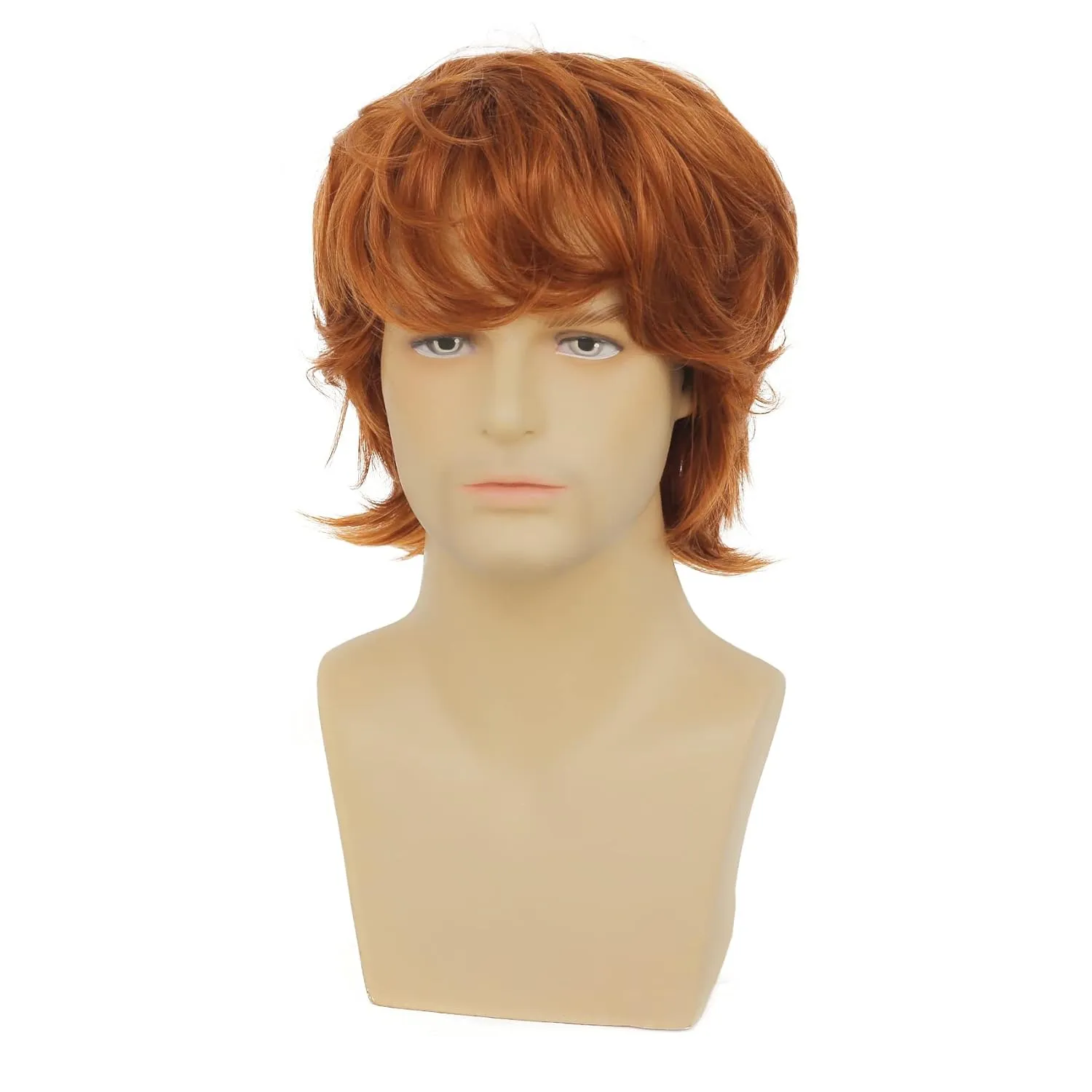Mens Orange Wig Short Layered Fluffy Natural Wig Synthetic Heat Resistant Halloween Cosplay Wig for Males