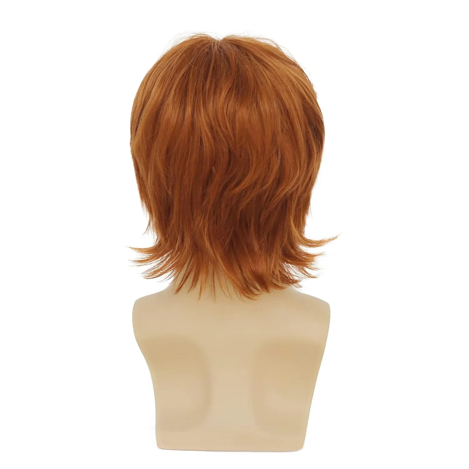 Mens Orange Wig Short Layered Fluffy Natural Wig Synthetic Heat Resistant Halloween Cosplay Wig for Males