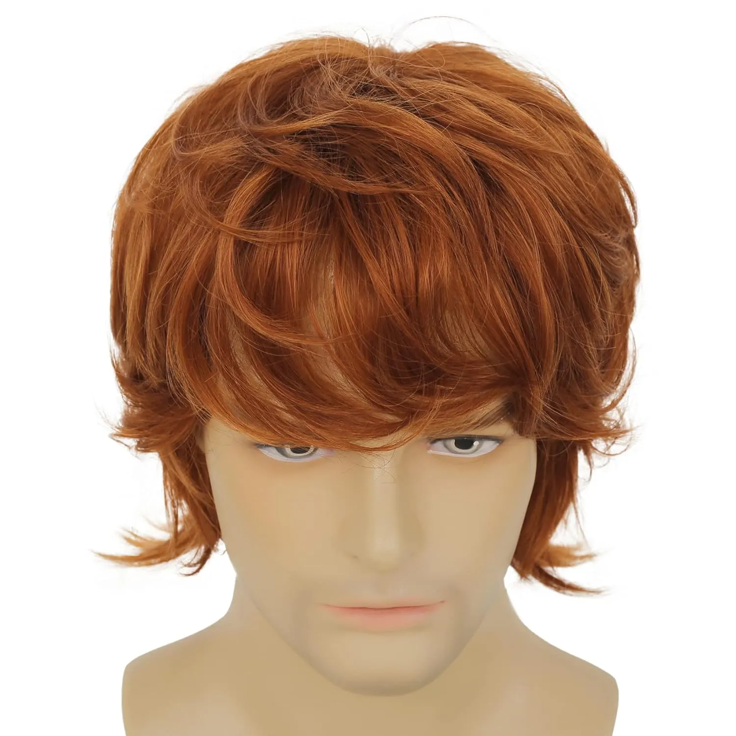 Mens Orange Wig Short Layered Fluffy Natural Wig Synthetic Heat Resistant Halloween Cosplay Wig for Males