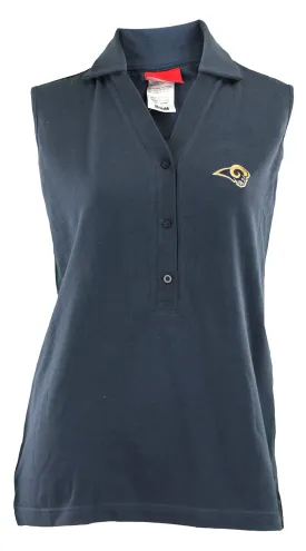NFL Women's St. Louis Rams Sleeveless Johnny Collar 3 Button Polo Shirt, Navy