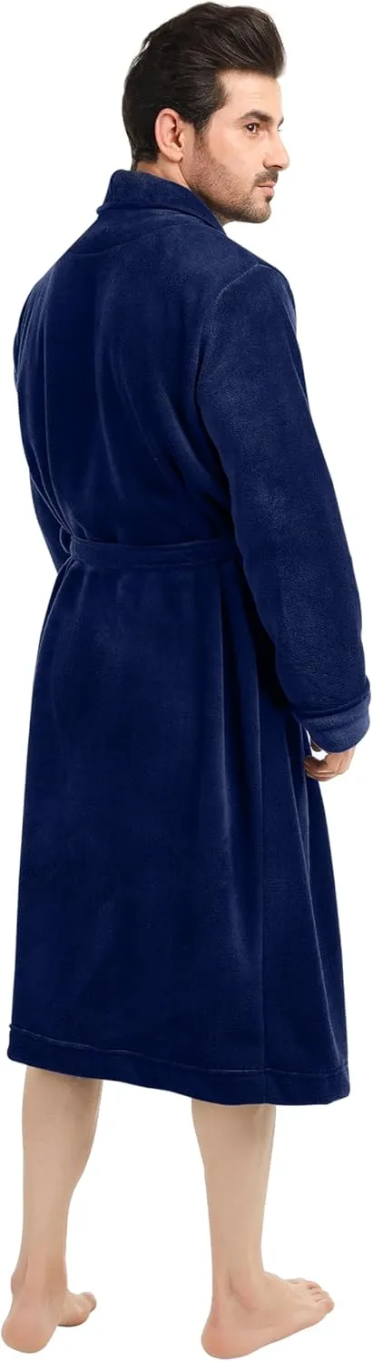 NY Threads Luxurious Men's Shawl Collar Fleece Bathrobe Long Spa Robe