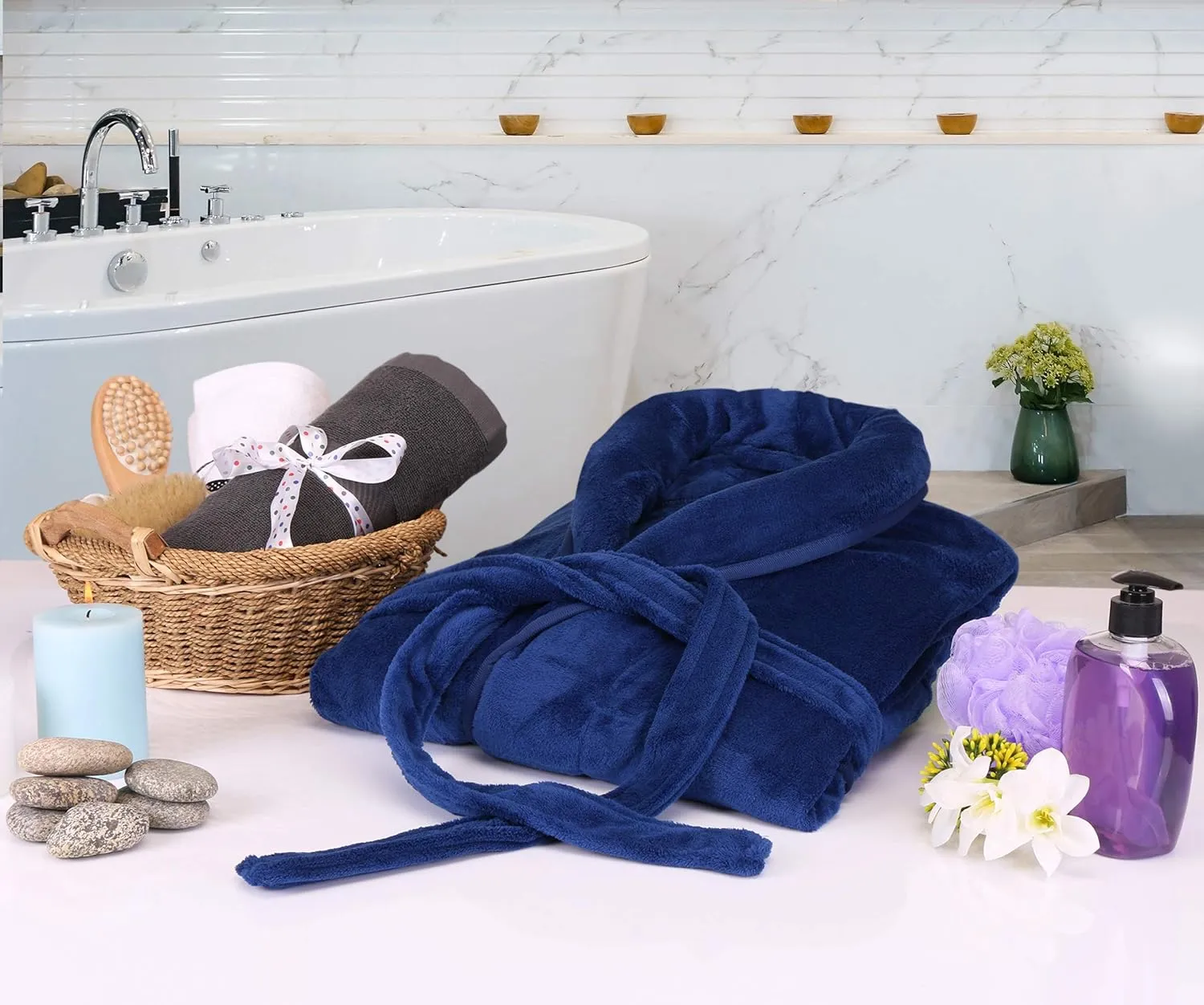 NY Threads Luxurious Men's Shawl Collar Fleece Bathrobe Long Spa Robe