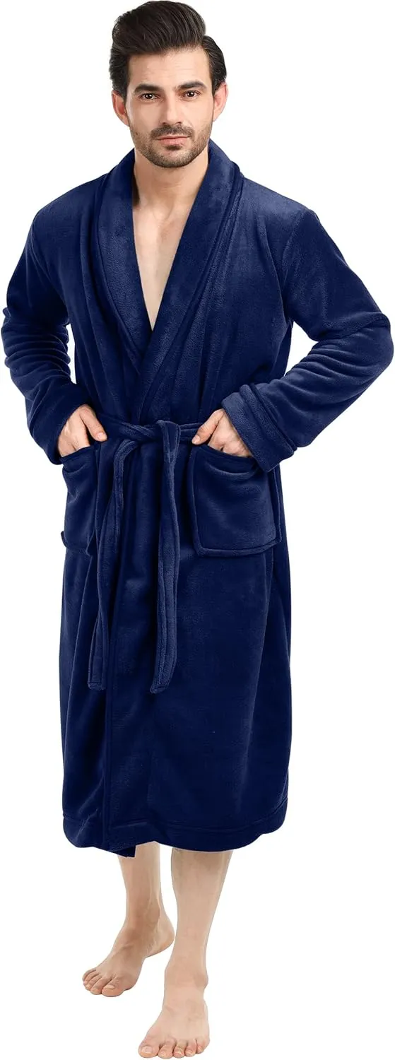 NY Threads Luxurious Men's Shawl Collar Fleece Bathrobe Long Spa Robe