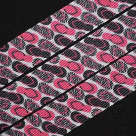 Pink and Black Flip Flop Ribbon - 1 inch Printed Grosgrain