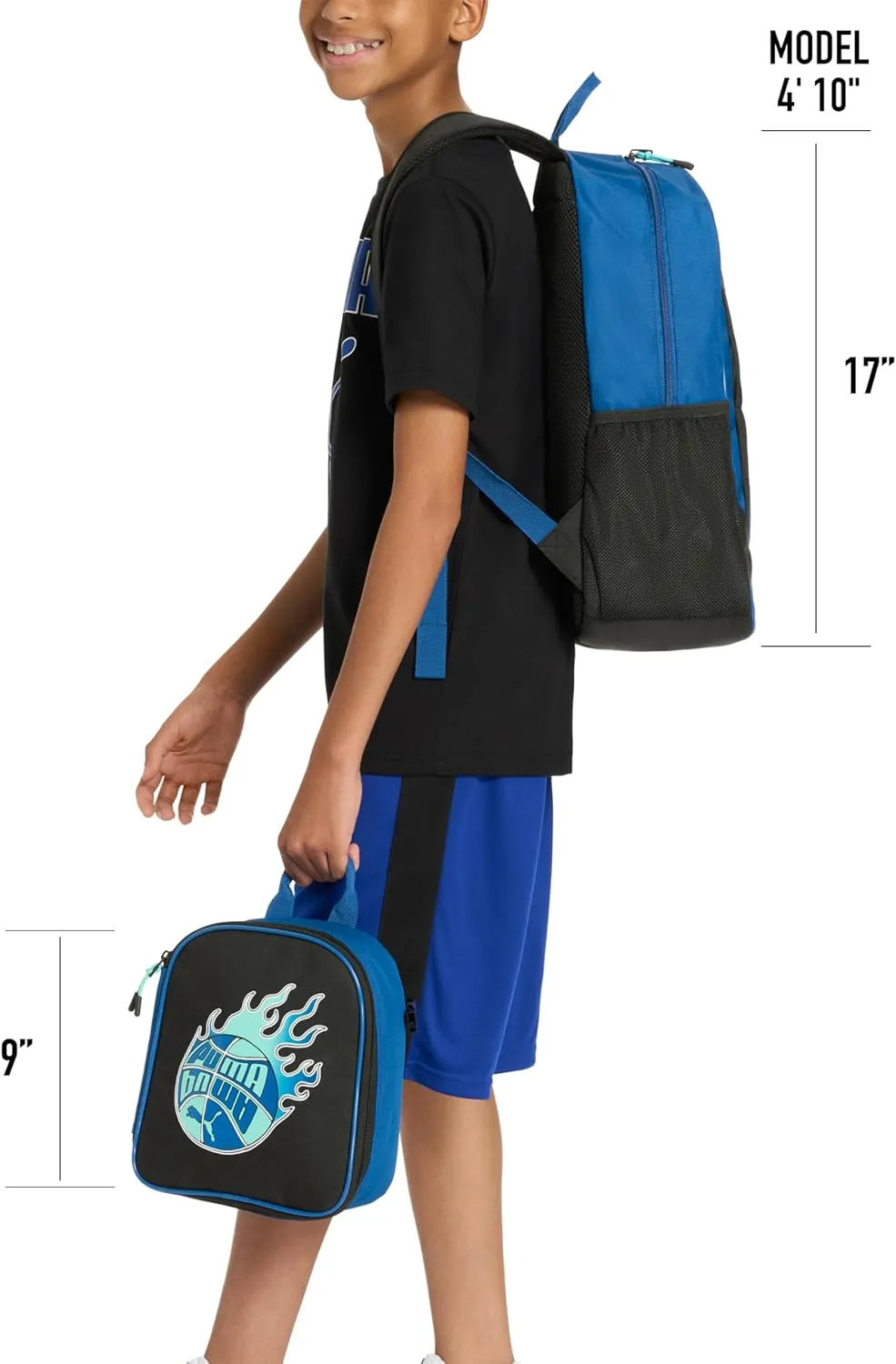 PUMA Unisex Kid's Colony Lunch Kit & Backpack Combo, Black/Metallic Silver, Medium