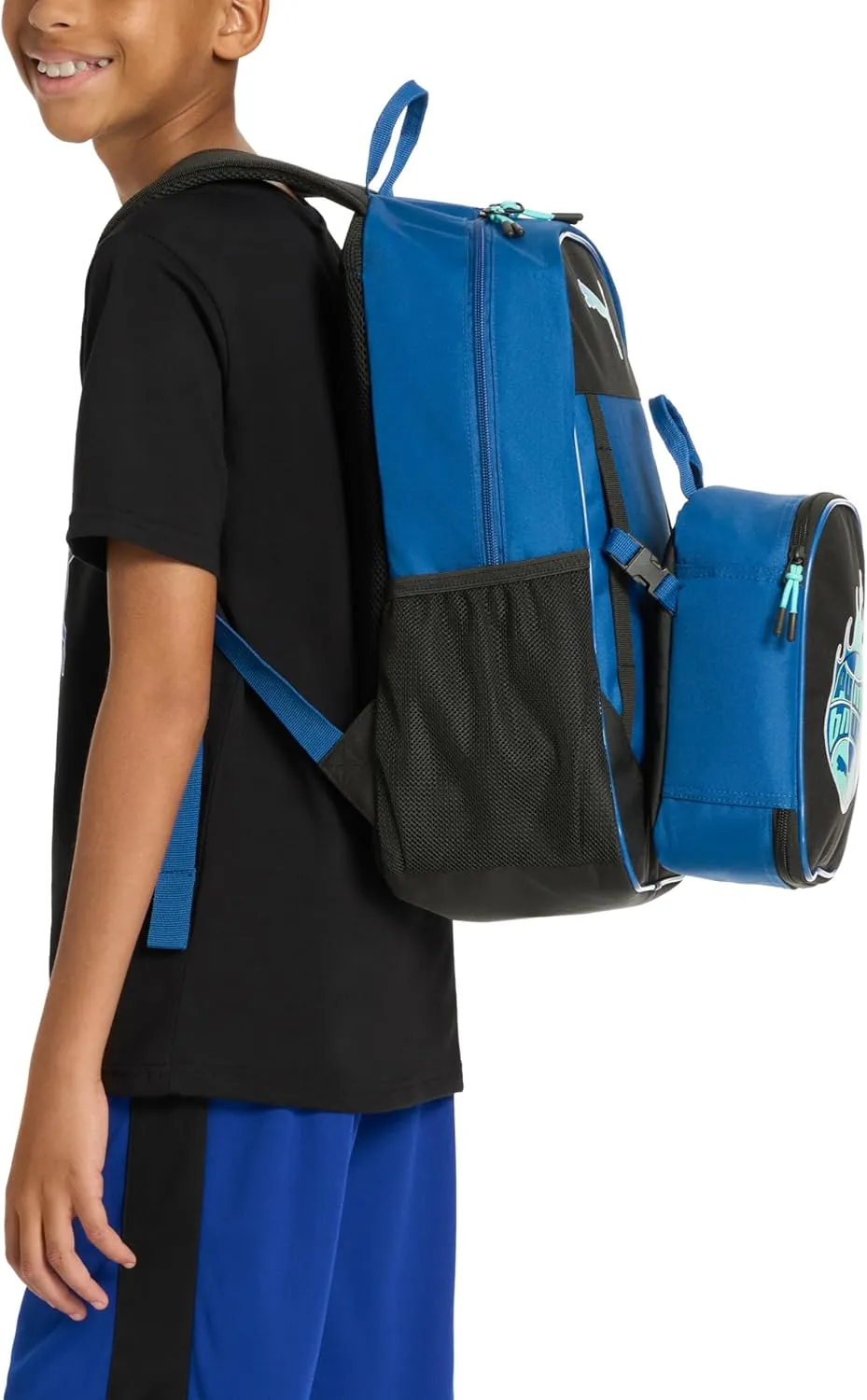 PUMA Unisex Kid's Colony Lunch Kit & Backpack Combo, Black/Metallic Silver, Medium