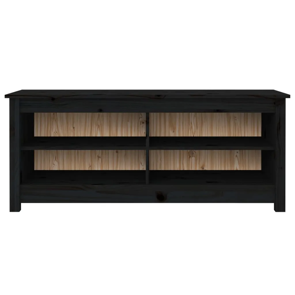 Shoe Bench Black 110x38x45.5 cm Solid Wood Pine