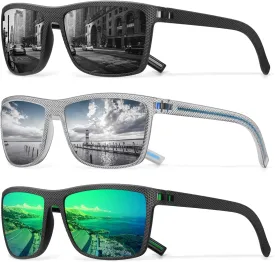 Square Polarized Sunglasses for Men Vintage Style Driving Travel Sun Glasses Lightweight Frame UV Protection Goggles