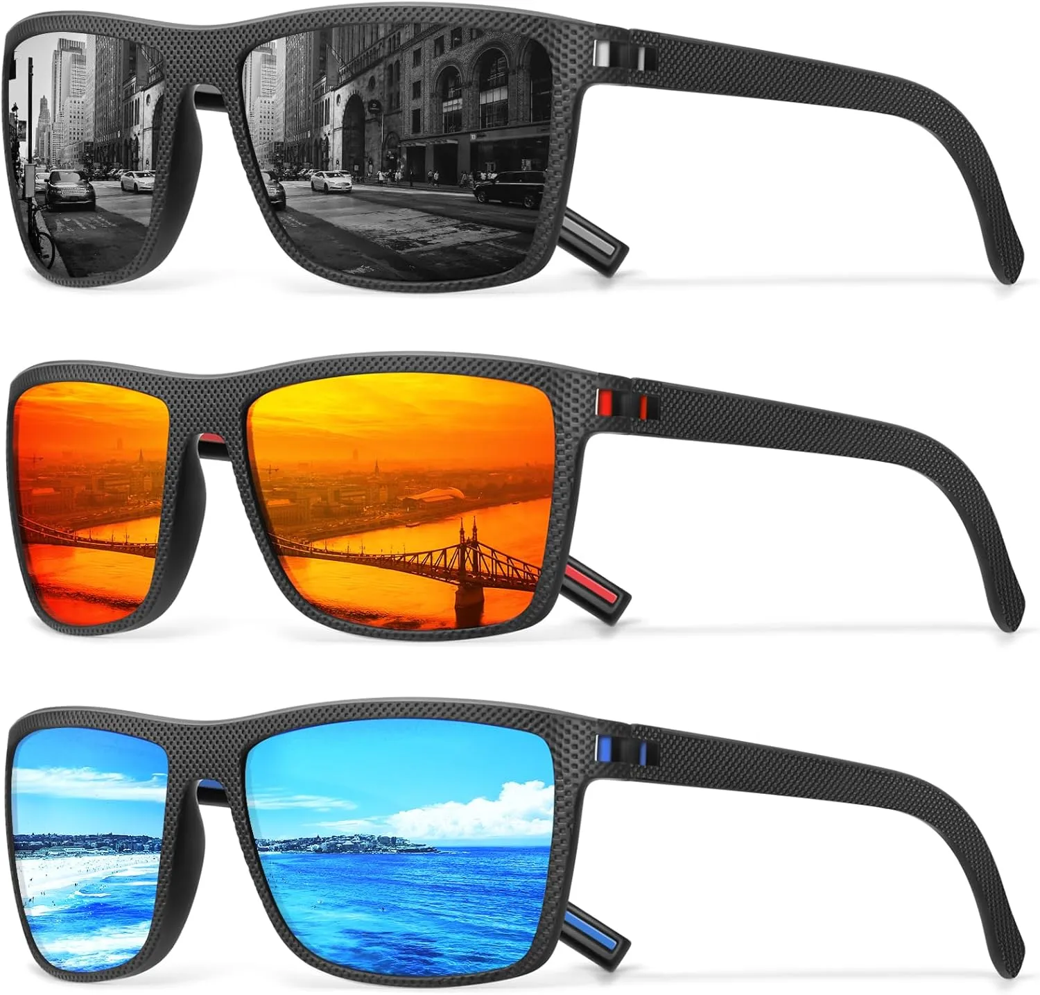 Square Polarized Sunglasses for Men Vintage Style Driving Travel Sun Glasses Lightweight Frame UV Protection Goggles