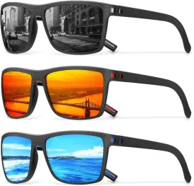 Square Polarized Sunglasses for Men Vintage Style Driving Travel Sun Glasses Lightweight Frame UV Protection Goggles