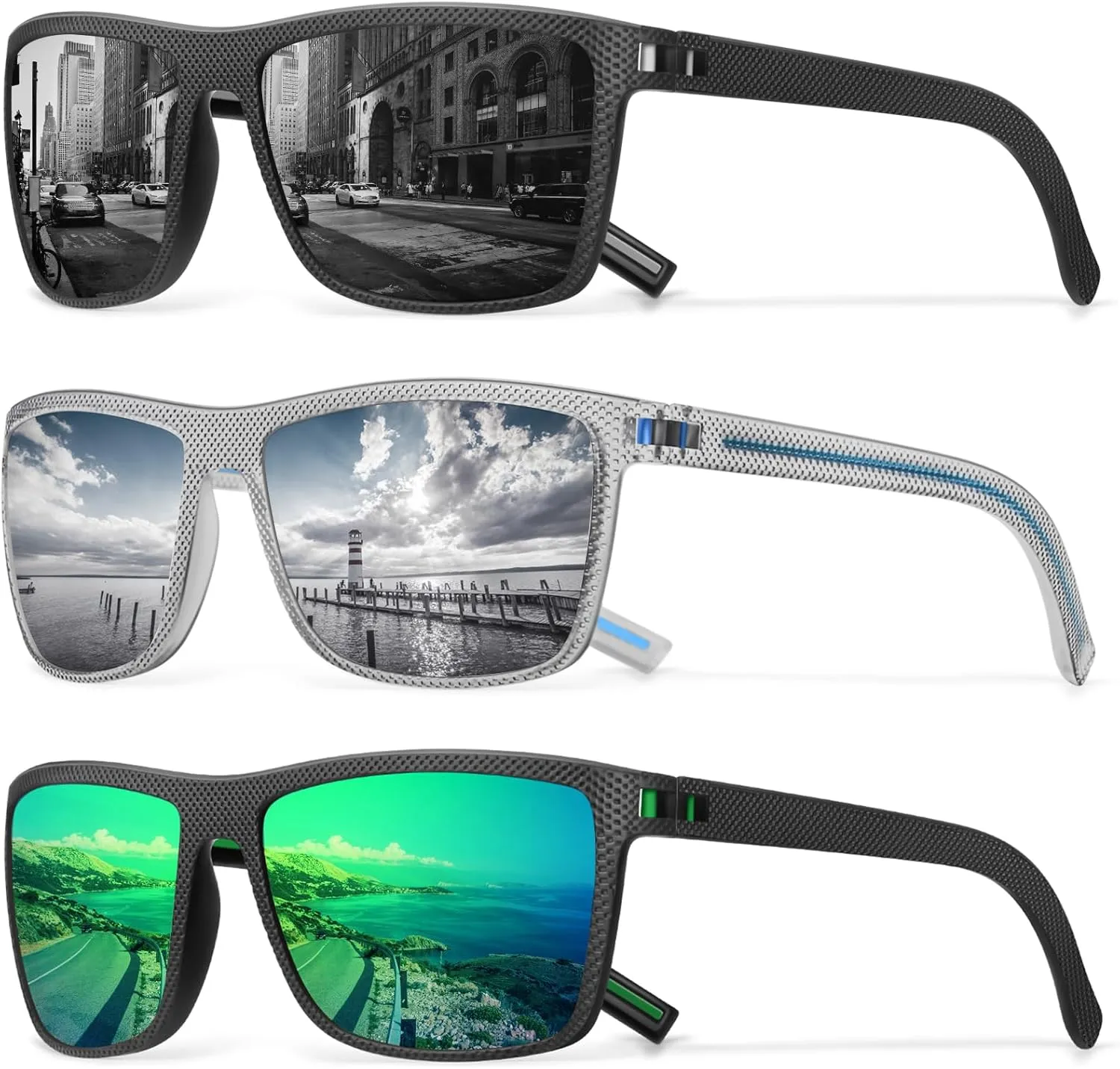 Square Polarized Sunglasses for Men Vintage Style Driving Travel Sun Glasses Lightweight Frame UV Protection Goggles